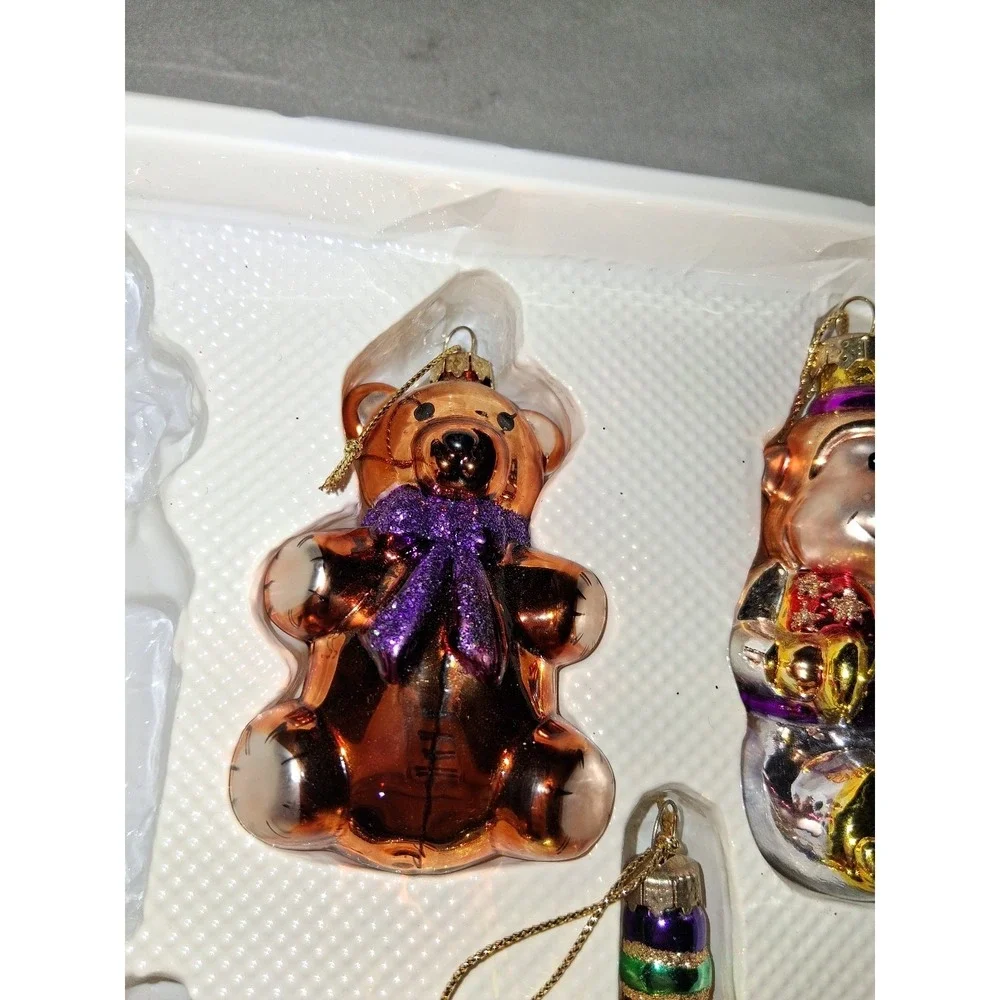 2002 Santa's Workbench Blown Glass Christmas Ornaments Teddy Monkey Horse Set